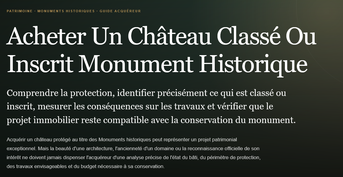 Acheter un château classé ou inscrit monument historique  protection travaux autorisations budget et vérifications essentielles avant lacquisition Propriétés clovis
