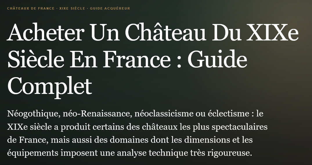 Acheter un château du xixe siècle en france  styles état toiture chauffage dépendances parc travaux et vérifications avant acquisition Propriétés clovis