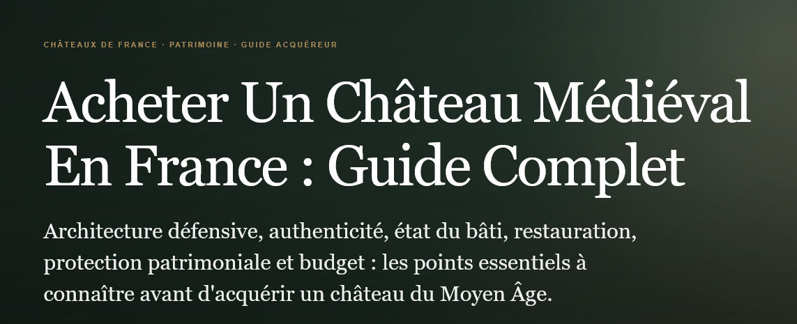 Acheter un château médiéval en france  architecture état du bâti travaux protection budget et points essentiels à vérifier avant lacquisition Propriétés clovis