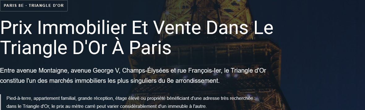 Prix immobilier dans le Triangle d'Or à Paris : prix au m², avenues recherchées, estimation d'appartement et conseils pour vendre dans ce secteur.