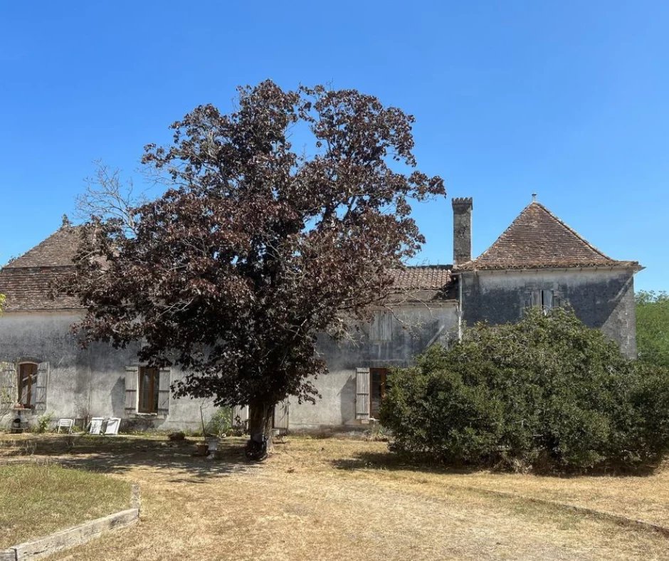 Ancien bâtiment avec un arbre devant situé sur un domaine équestre à ménesplet dordogne Propriétés clovis