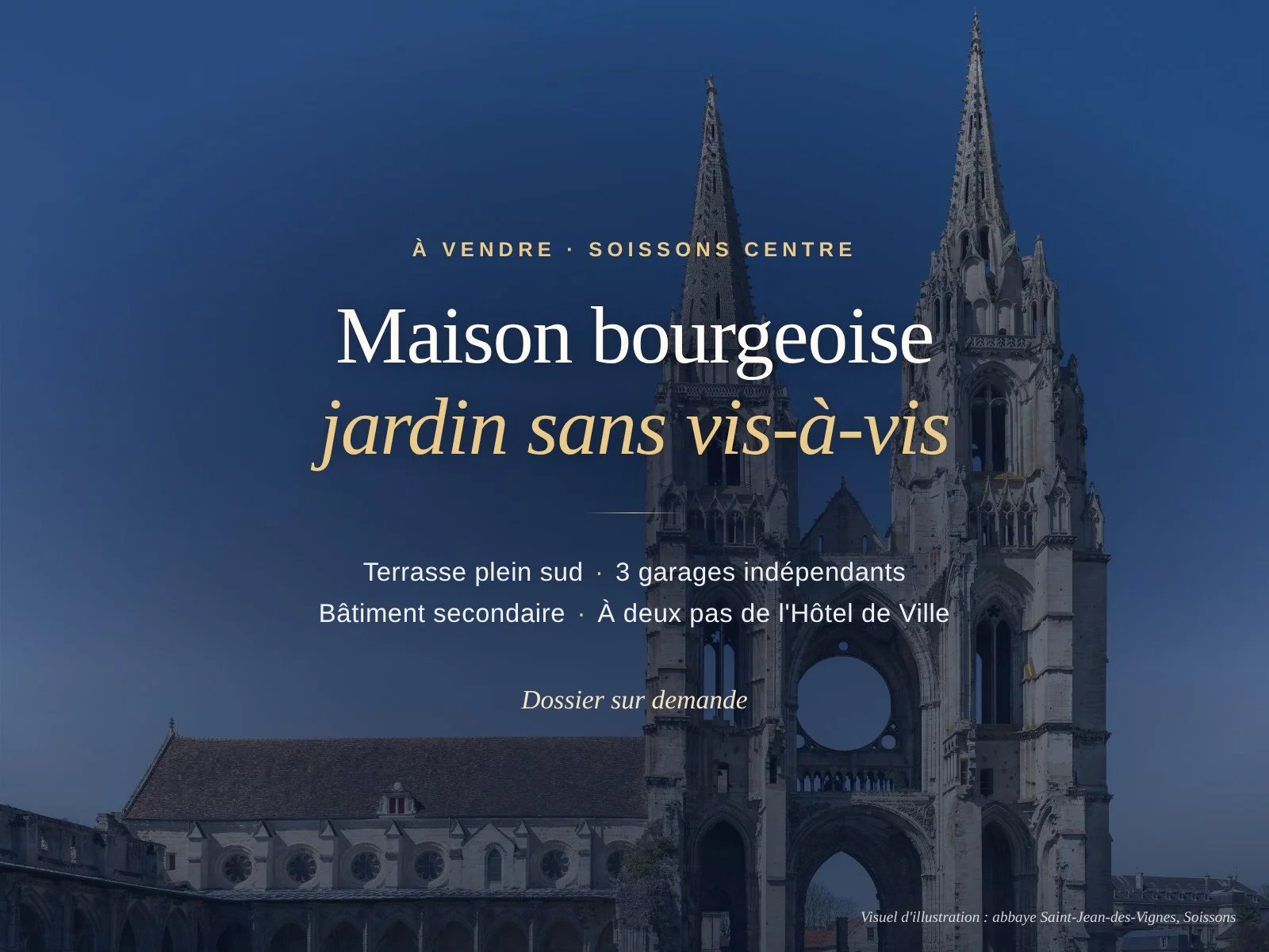 Maison bourgeoise à vendre à Soissons, avec jardin et garages, vue sur l'église